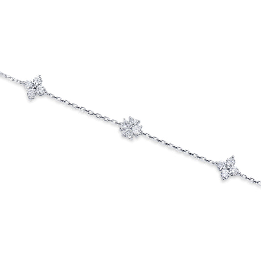 Natural 1.39 Ct. TW Diamond Clover Station Bracelet, 14K White Gold