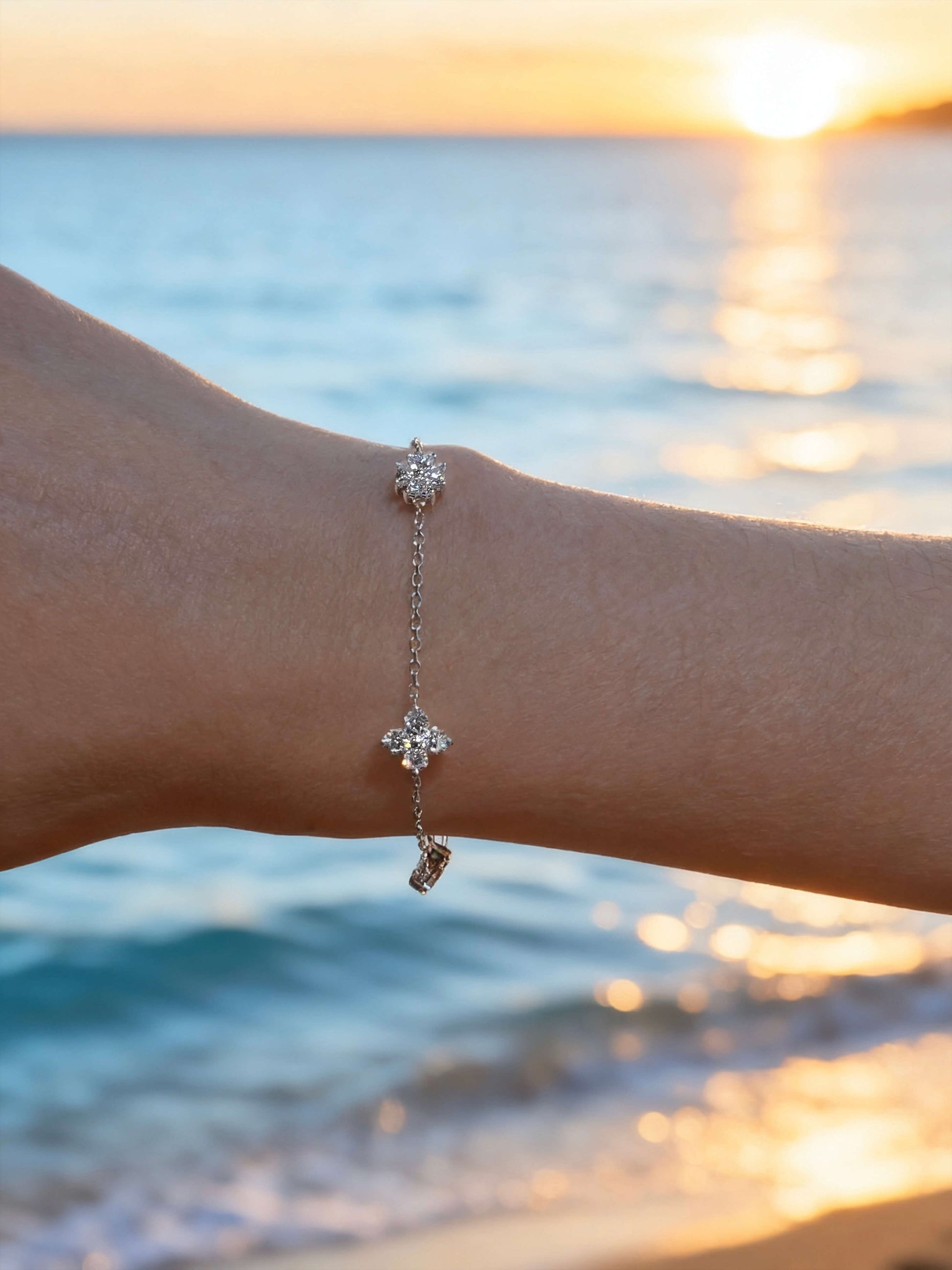 Natural 1.39 Ct. TW Diamond Clover Station Bracelet, 14K White Gold