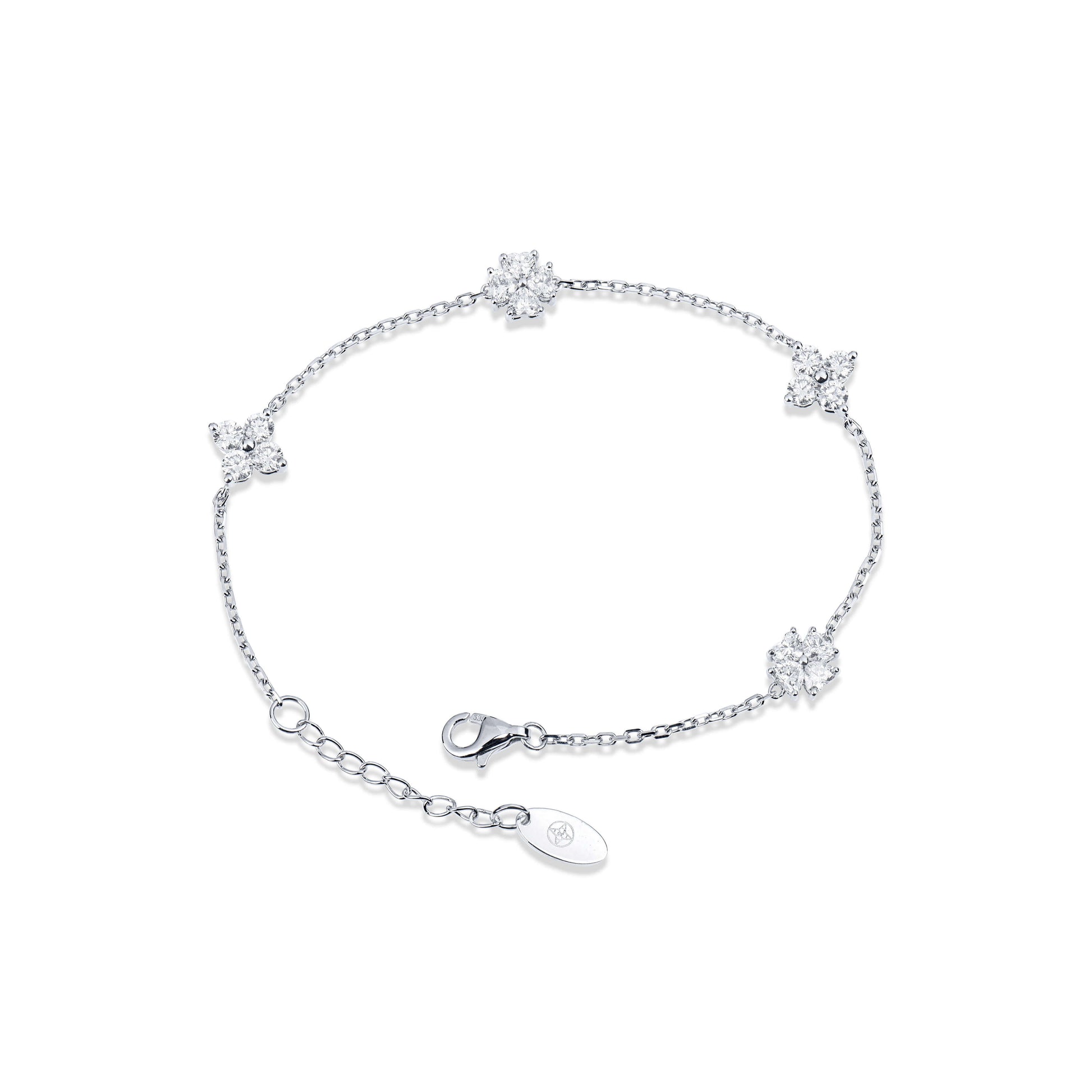 Natural 1.39 Ct. TW Diamond Clover Station Bracelet, 14K White Gold