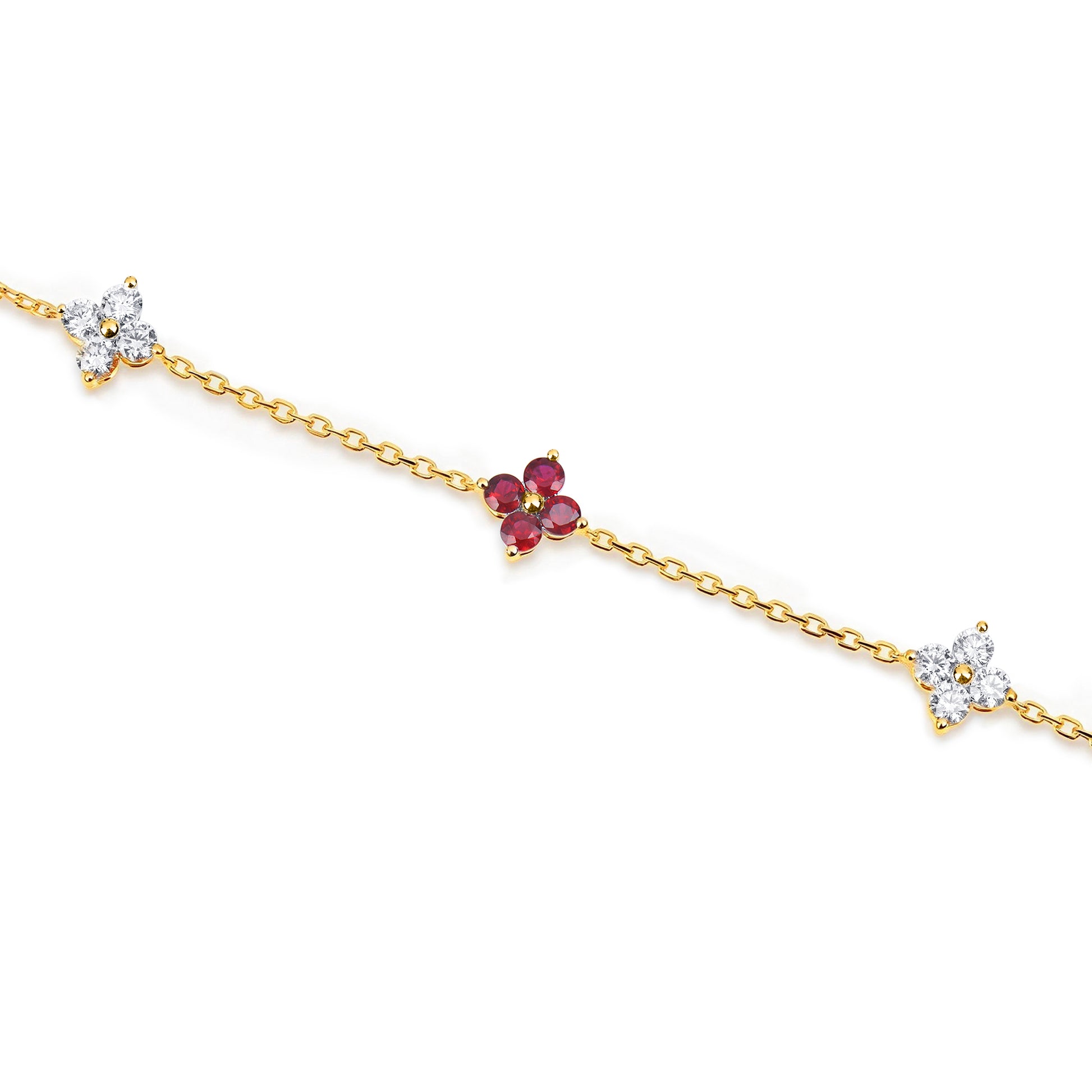 Natural 1.49 Ct. TW Ruby & Diamond Clover Station Bracelet in Yellow Gold , 14K Yellow Gold, 18K Yellow Gold