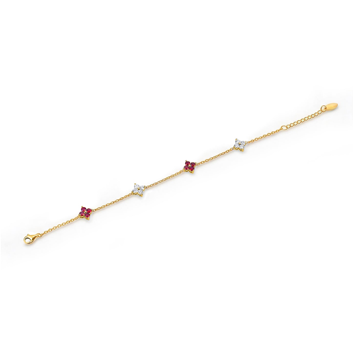 Natural 1.49 Ct. TW Ruby & Diamond Clover Station Bracelet in Yellow Gold , 14K Yellow Gold, 18K Yellow Gold