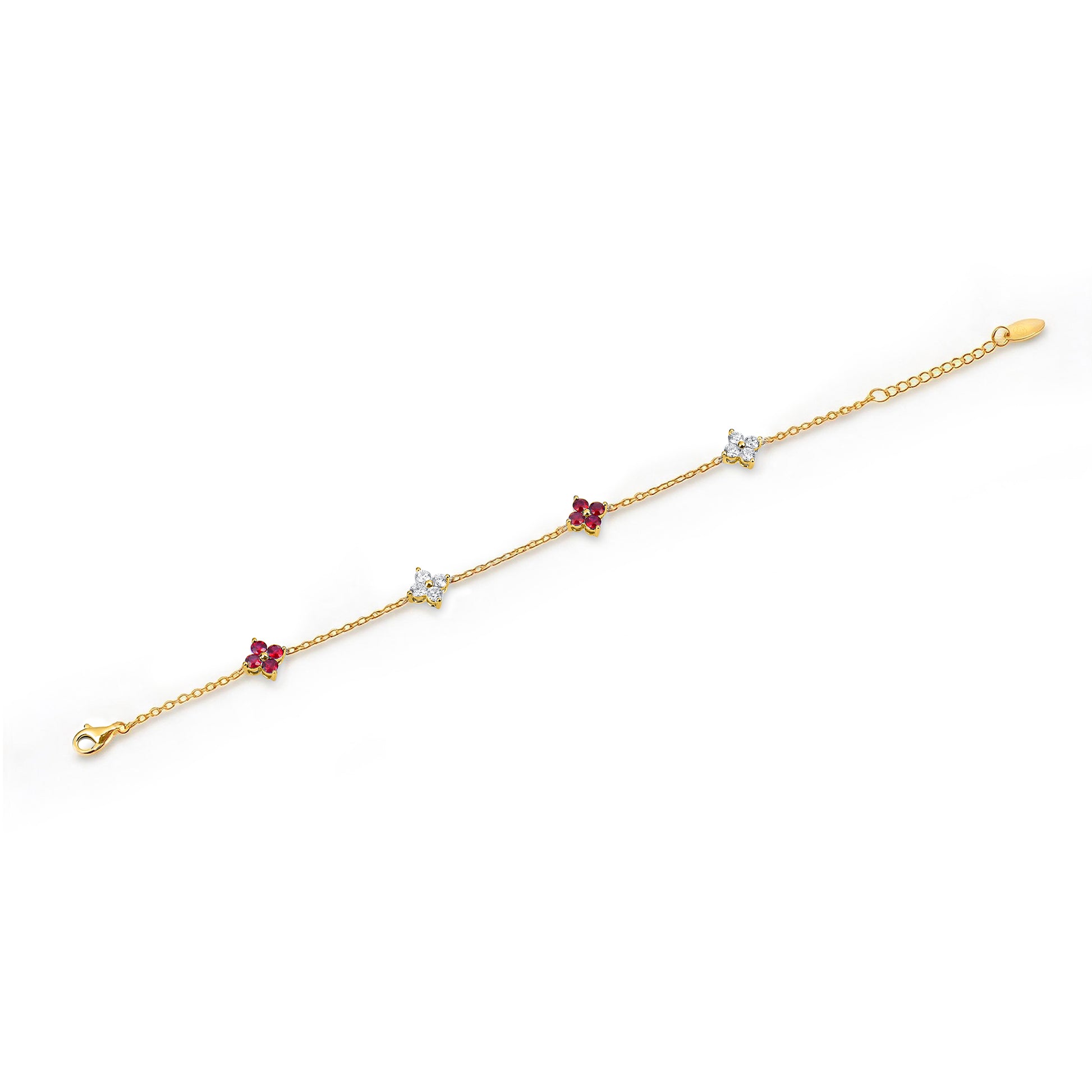 Natural 1.49 Ct. TW Ruby & Diamond Clover Station Bracelet in Yellow Gold , 14K Yellow Gold, 18K Yellow Gold