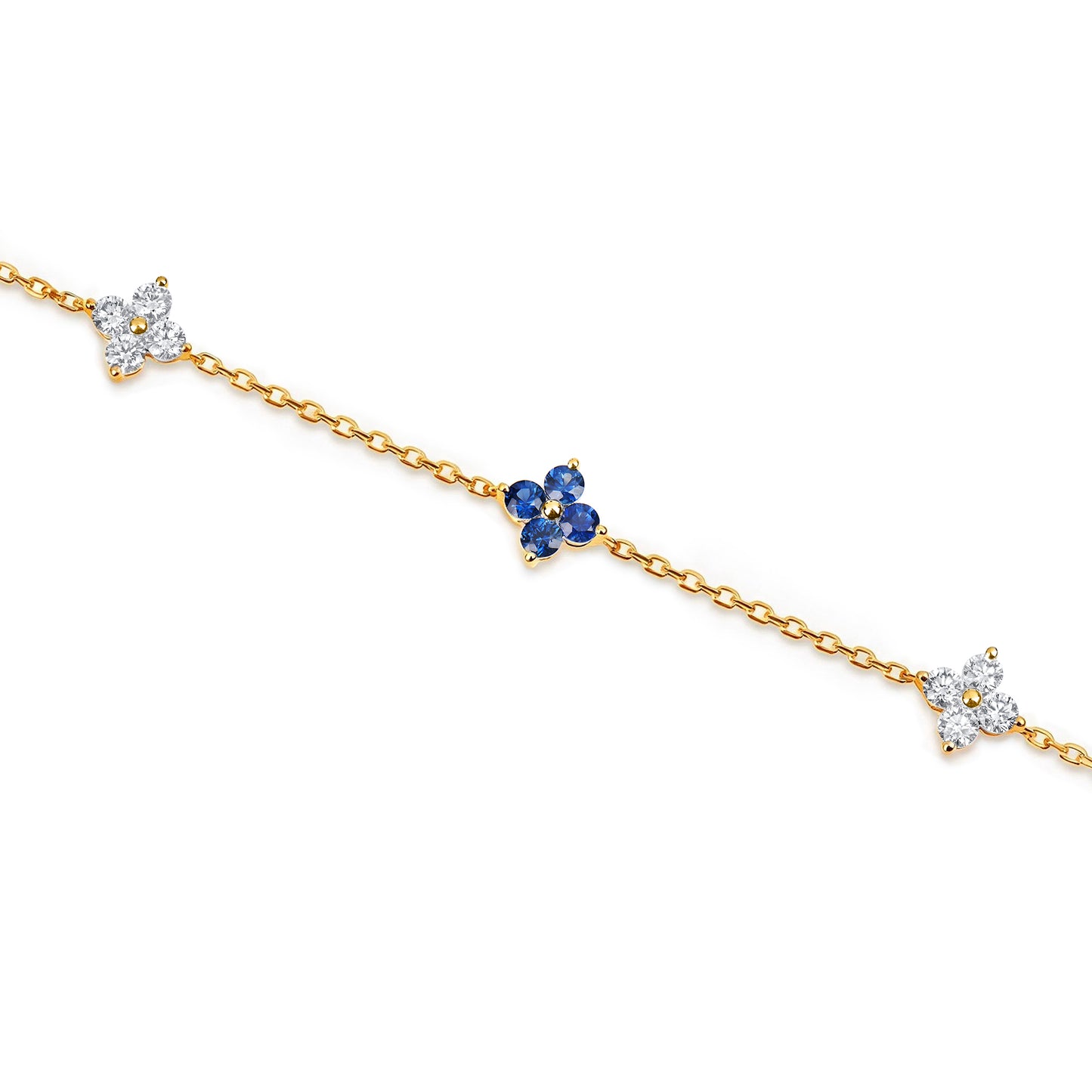 Natural 1.50 Ct. TW Sapphire & Diamond Clover Station Bracelet in Yellow Gold , 14K Yellow Gold, 18K Yellow Gold