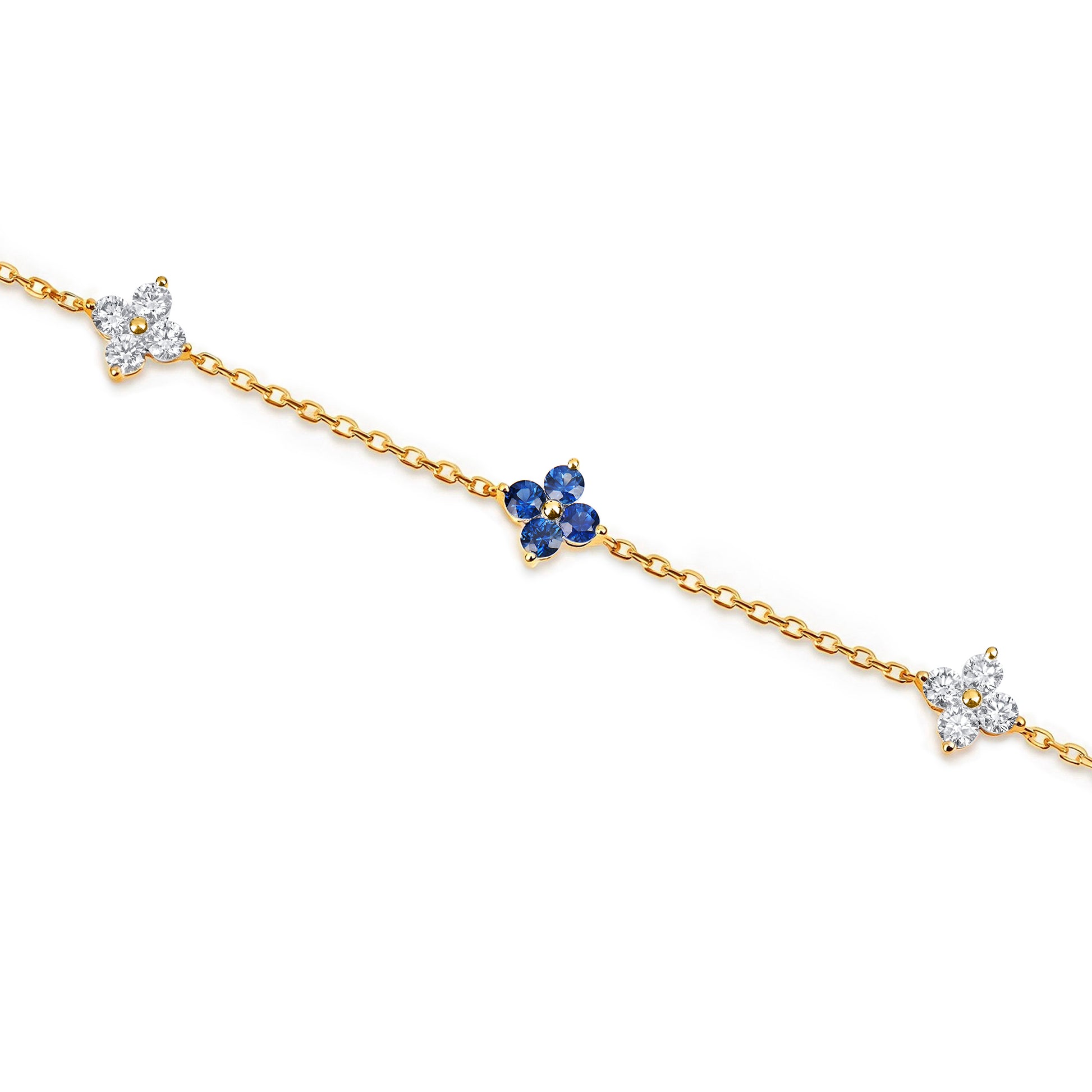 Natural 1.50 Ct. TW Sapphire & Diamond Clover Station Bracelet in Yellow Gold , 14K Yellow Gold, 18K Yellow Gold