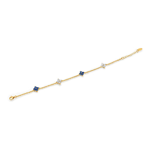 Natural 1.50 Ct. TW Sapphire & Diamond Clover Station Bracelet in Yellow Gold , 14K Yellow Gold, 18K Yellow Gold