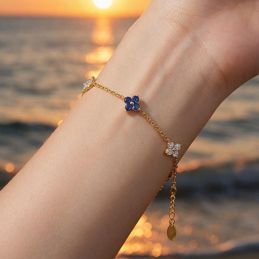 Natural 1.50 Ct. TW Sapphire & Diamond Clover Station Bracelet in Yellow Gold , 14K Yellow Gold, 18K Yellow Gold