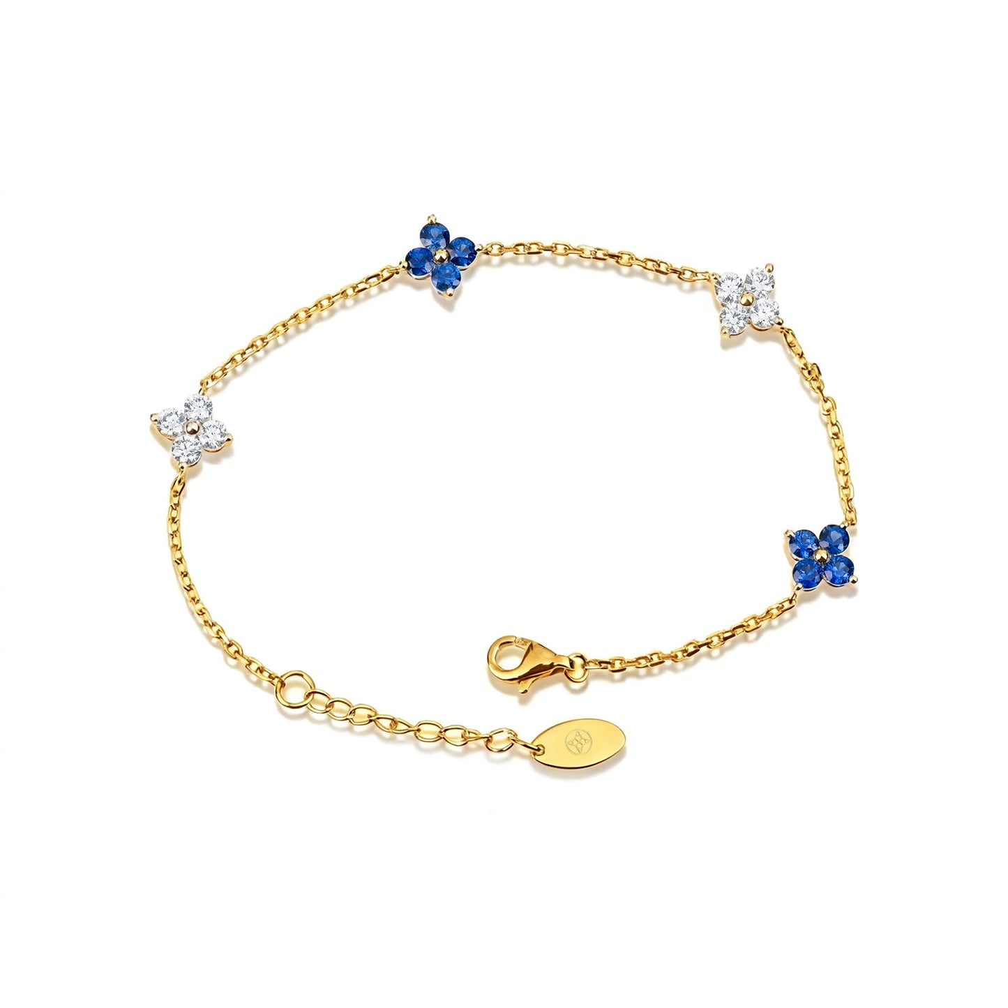 Natural 1.50 Ct. TW Sapphire & Diamond Clover Station Bracelet in Yellow Gold , 14K Yellow Gold, 18K Yellow Gold