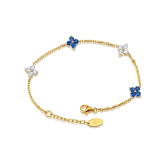 Natural 1.50 Ct. TW Sapphire & Diamond Clover Station Bracelet in Yellow Gold , 14K Yellow Gold, 18K Yellow Gold
