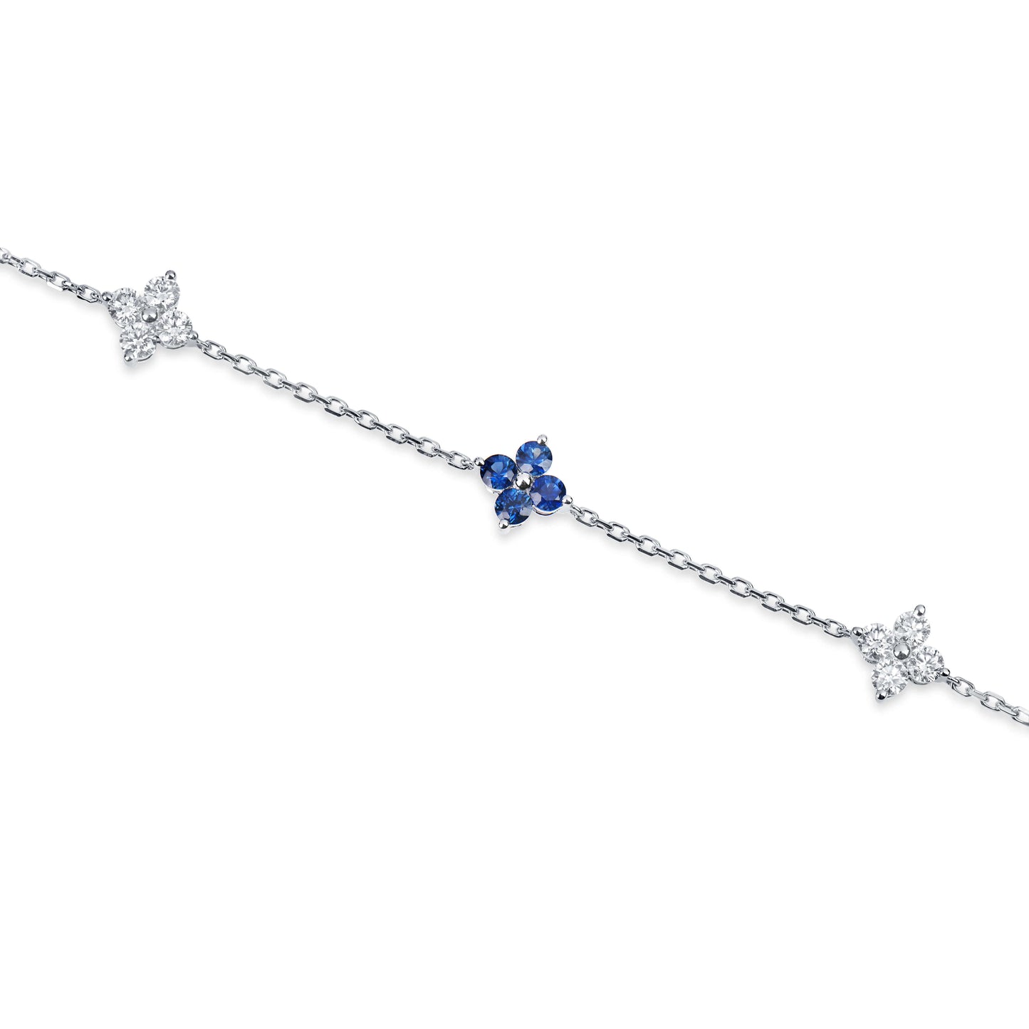 Natural 1.50 Ct. TW Sapphire & Diamond Clover Station Bracelet, 14K White Gold