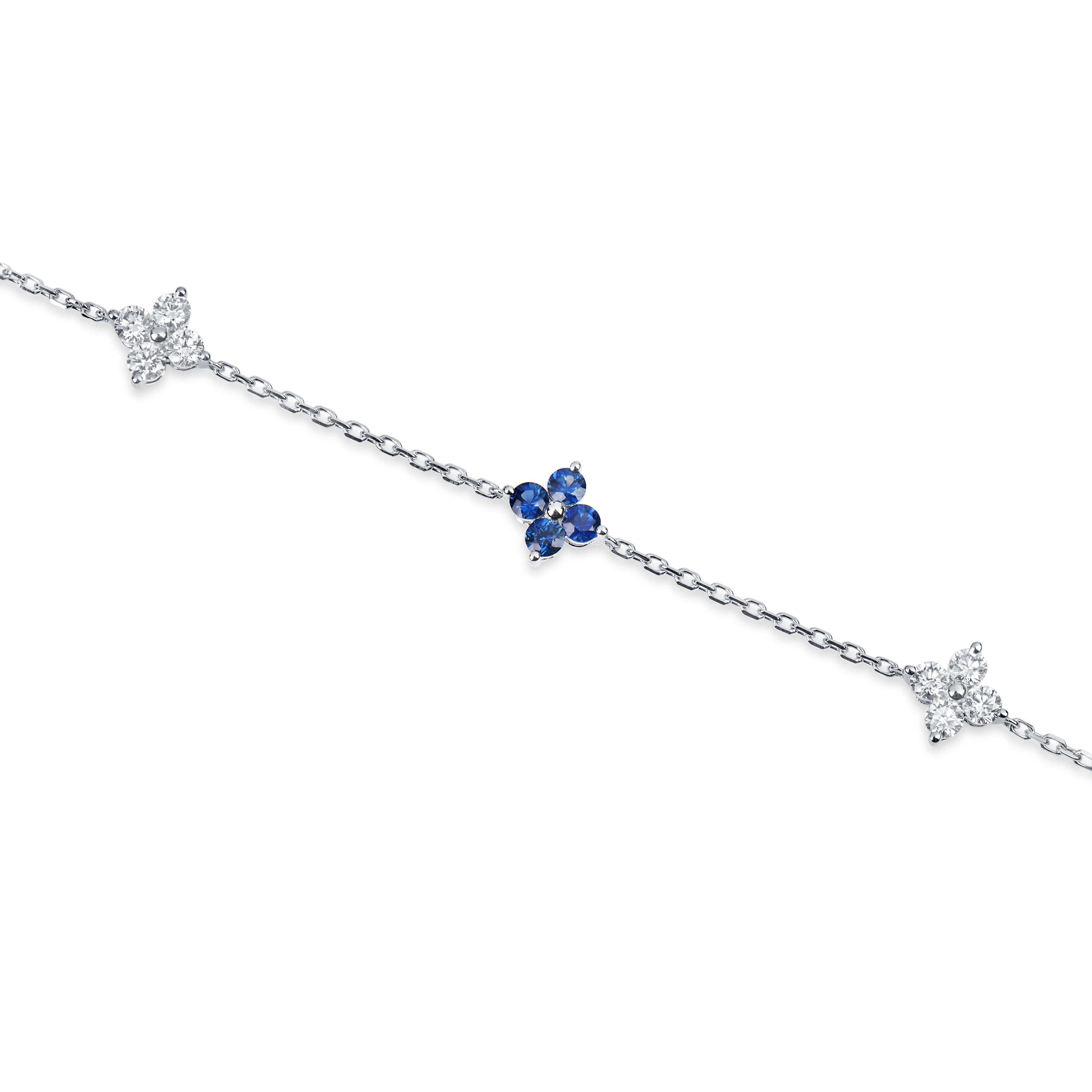 Natural 1.50 Ct. TW Sapphire & Diamond Clover Station Bracelet, 14K White Gold