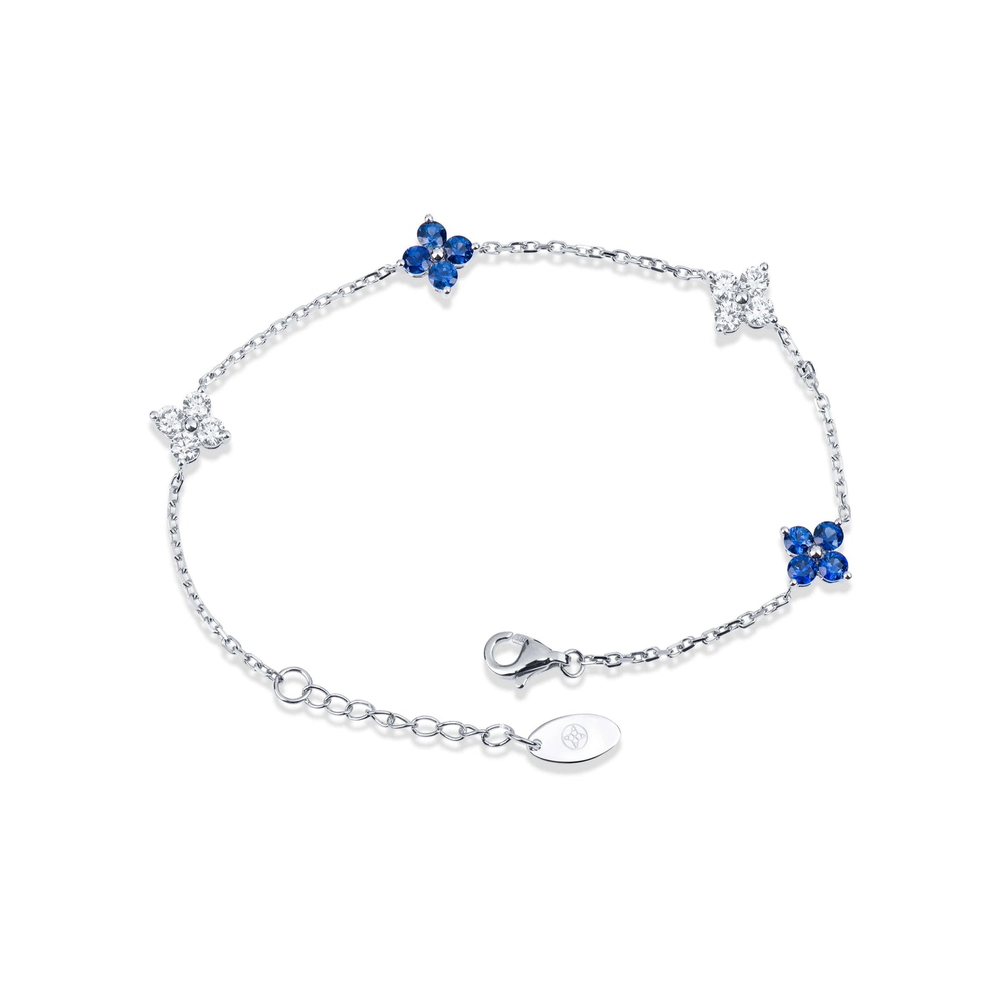Natural 1.50 Ct. TW Sapphire & Diamond Clover Station Bracelet, 14K White Gold