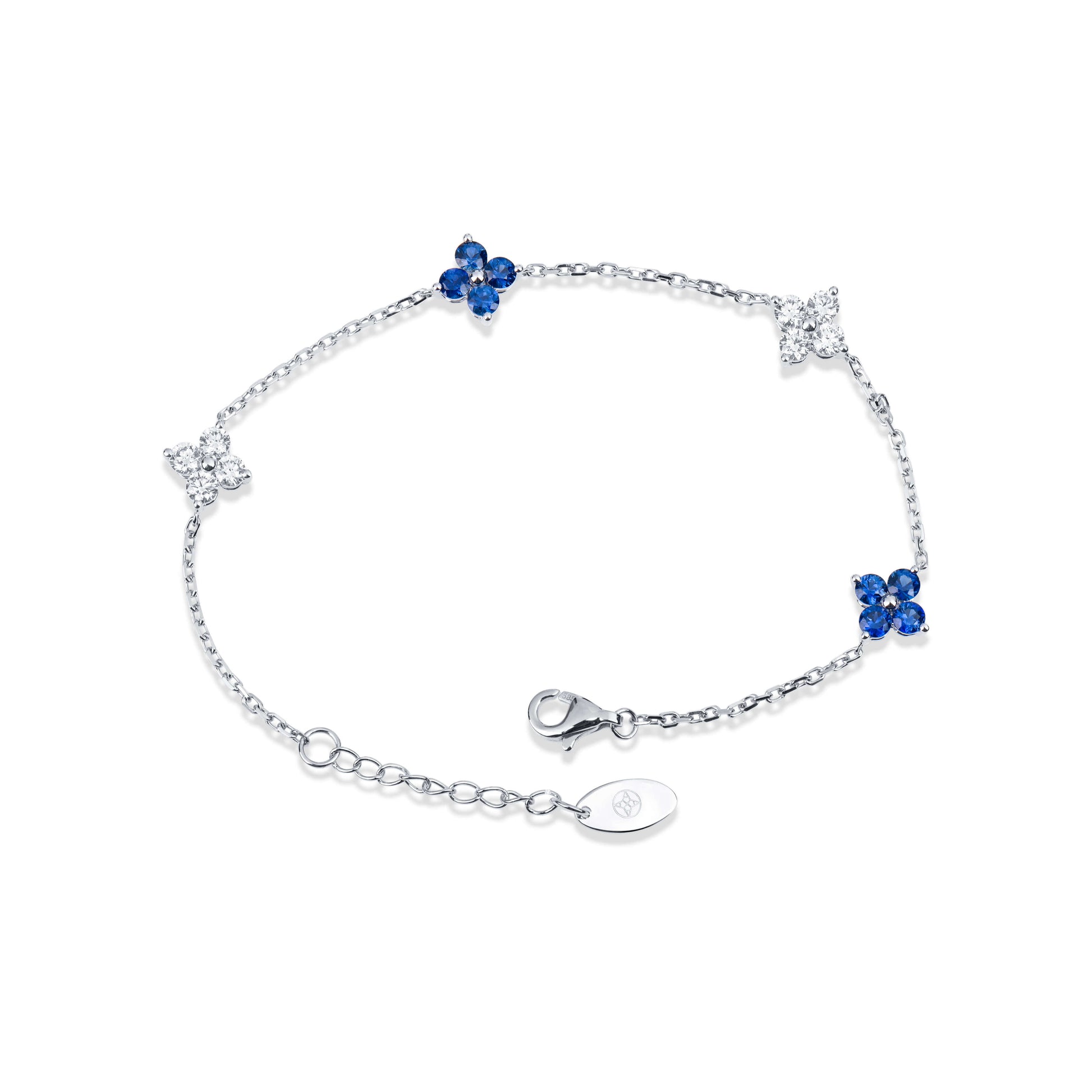 Natural 1.50 Ct. TW Sapphire & Diamond Clover Station Bracelet, 14K White Gold