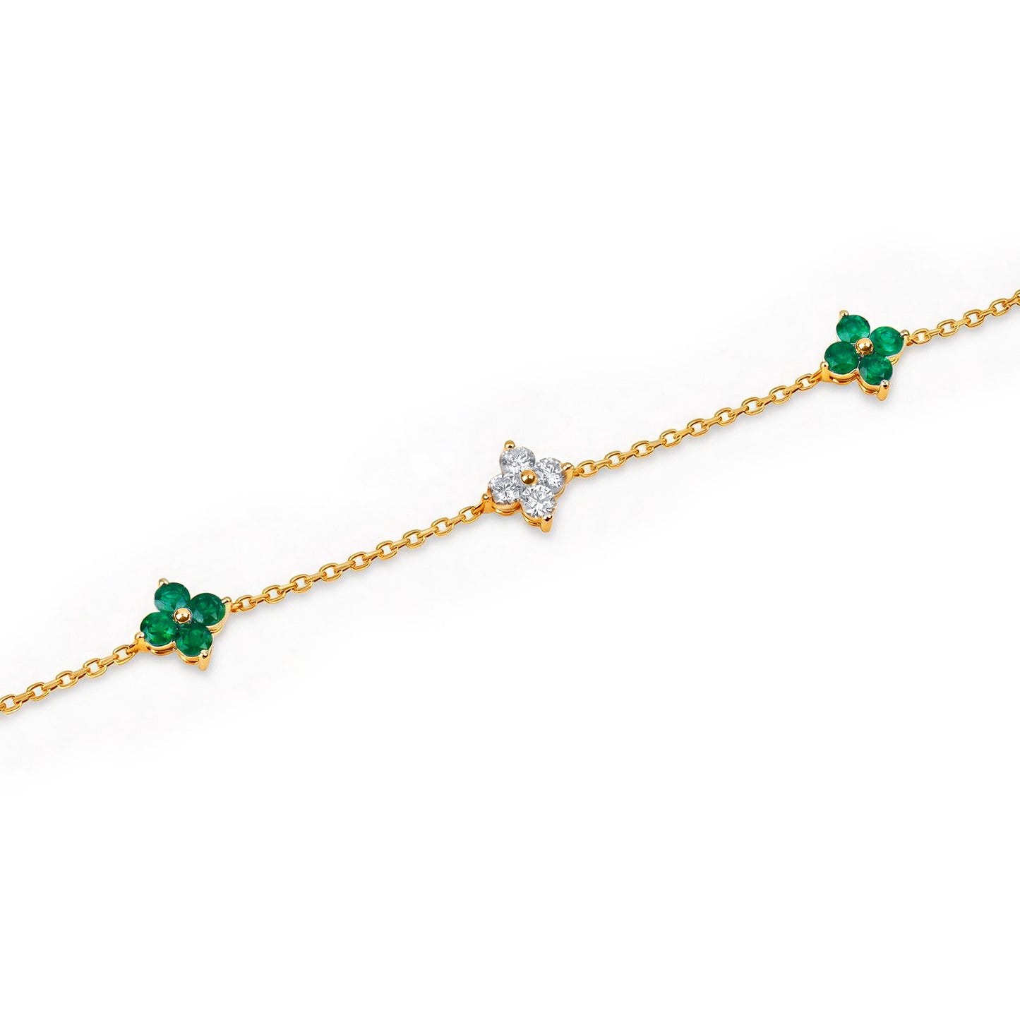 Natural 1.61 Ct. TW Emerald & Diamond Clover Station Bracelet in Yellow Gold , 14K Yellow Gold, 18K Yellow Gold