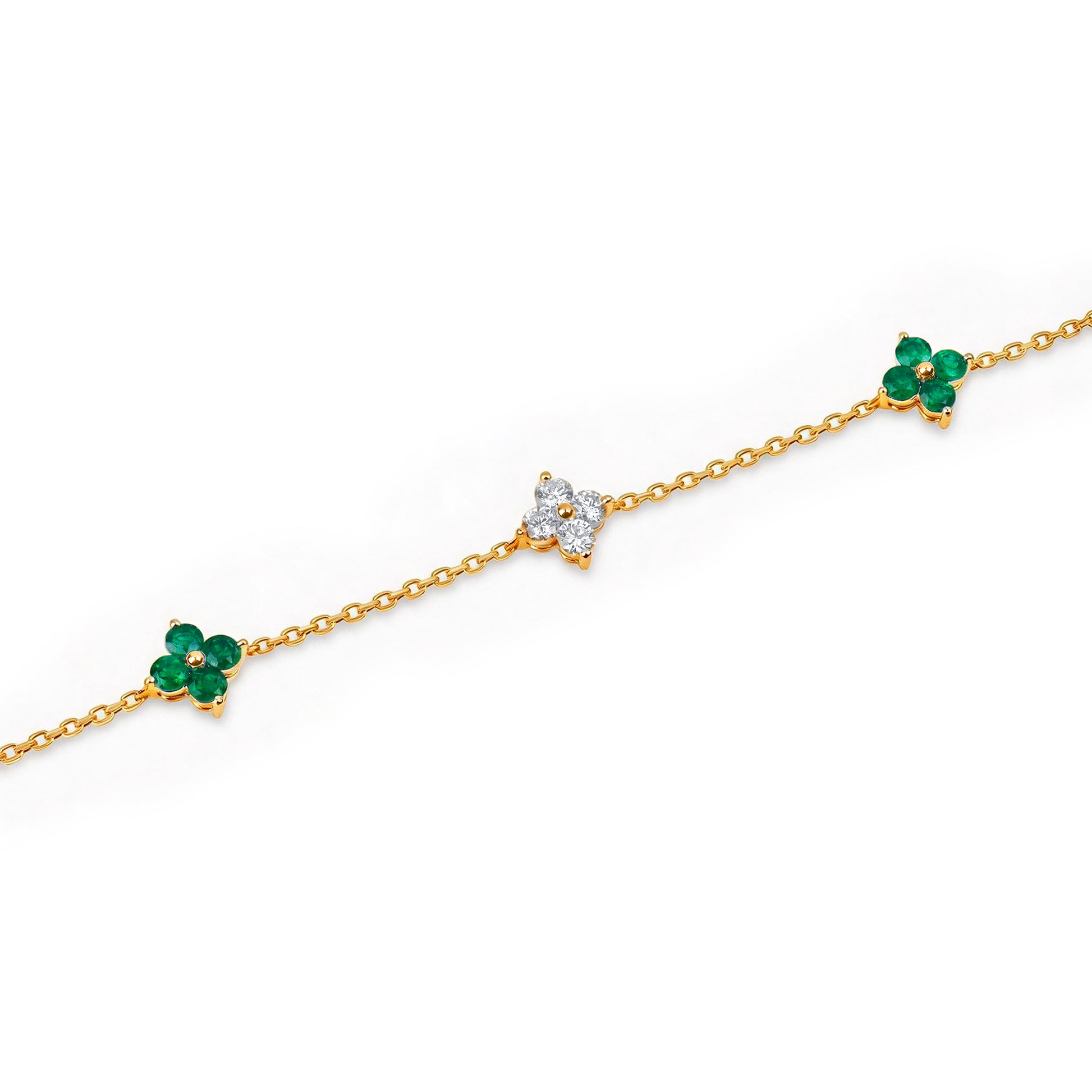 Natural 1.61 Ct. TW Emerald & Diamond Clover Station Bracelet in Yellow Gold , 14K Yellow Gold, 18K Yellow Gold
