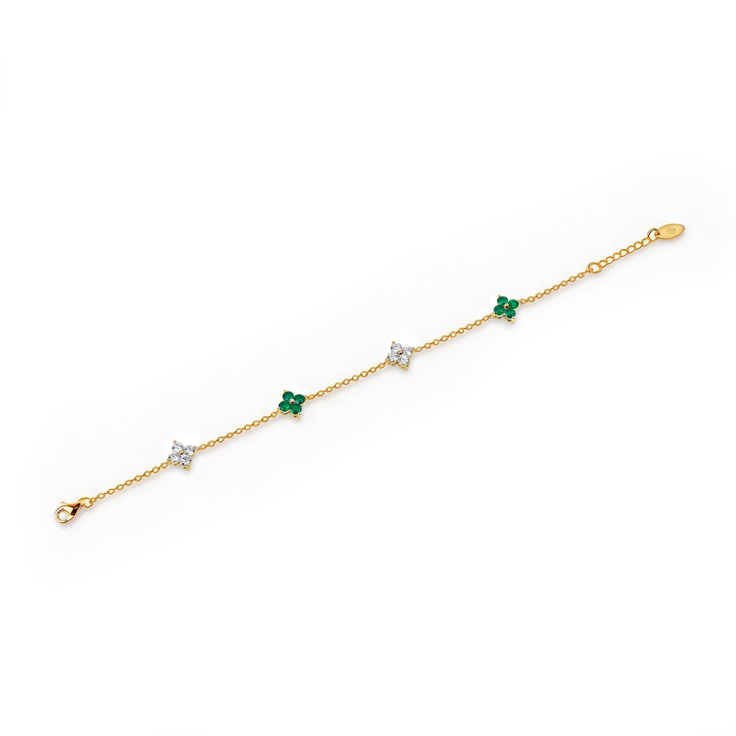 Natural 1.61 Ct. TW Emerald & Diamond Clover Station Bracelet in Yellow Gold , 14K Yellow Gold, 18K Yellow Gold