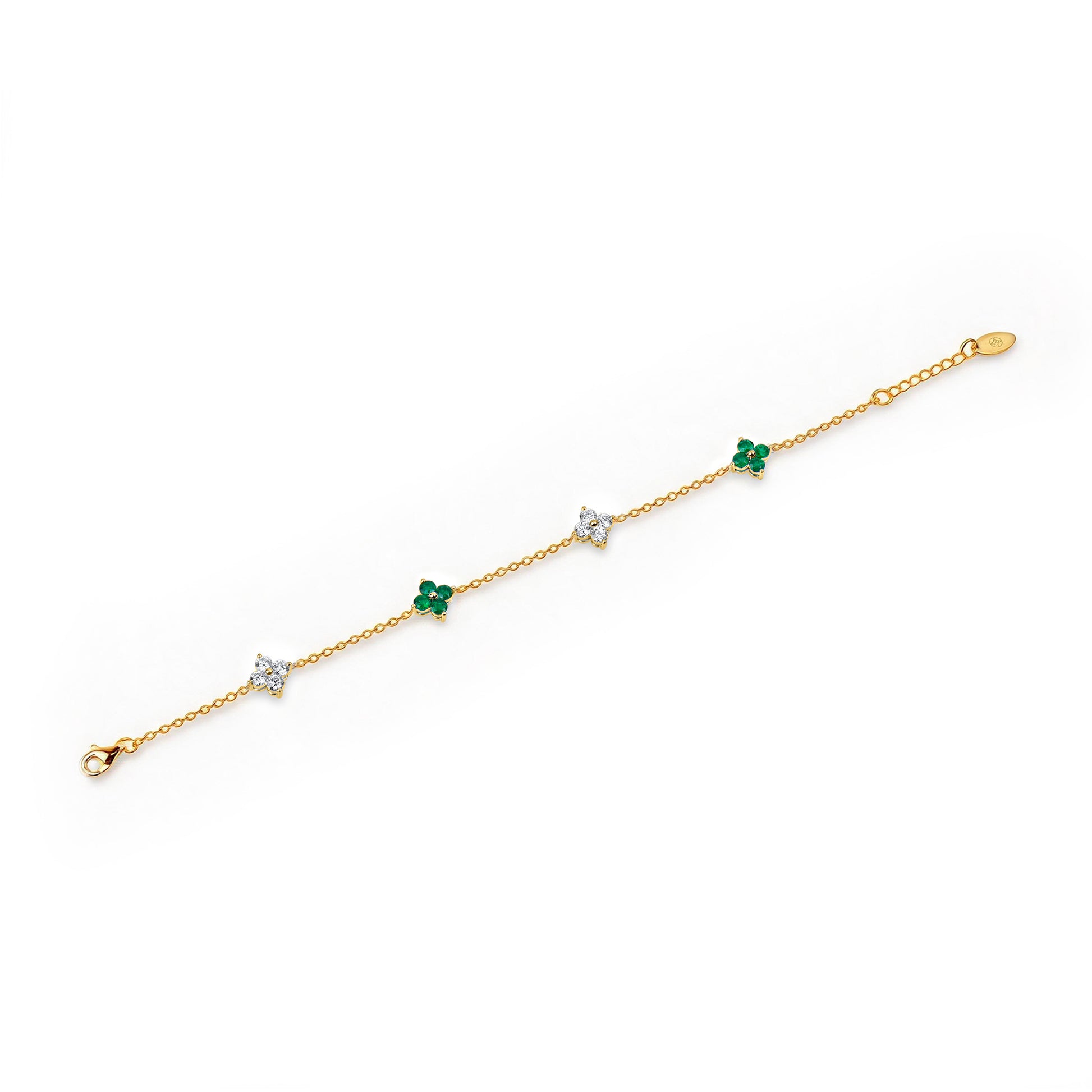 Natural 1.61 Ct. TW Emerald & Diamond Clover Station Bracelet in Yellow Gold , 14K Yellow Gold, 18K Yellow Gold