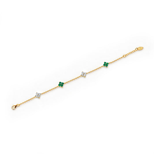 Natural 1.61 Ct. TW Emerald & Diamond Clover Station Bracelet in Yellow Gold , 14K Yellow Gold, 18K Yellow Gold