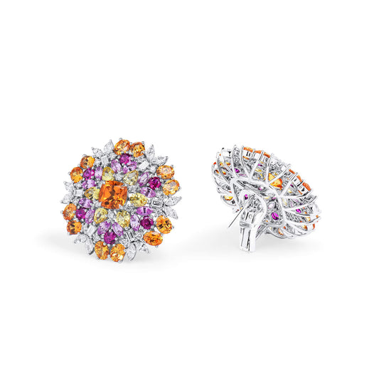 Natural 15.67 Ct. TW Sapphire & Diamond Flower Earrings, 18K White Gold