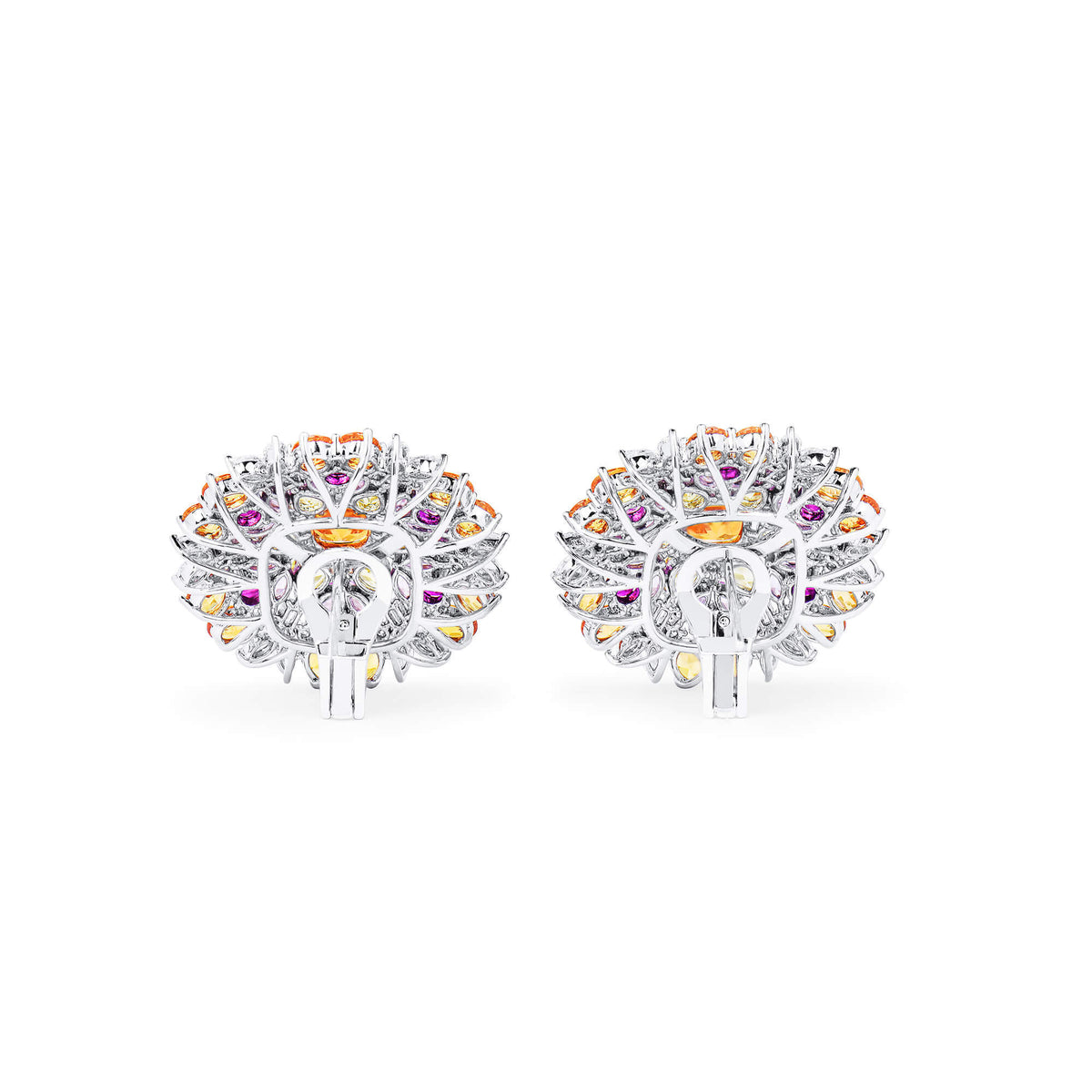 Natural 15.67 Ct. TW Sapphire & Diamond Flower Earrings, 18K White Gold