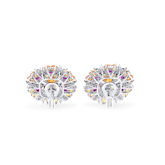 Natural 15.67 Ct. TW Sapphire & Diamond Flower Earrings, 18K White Gold