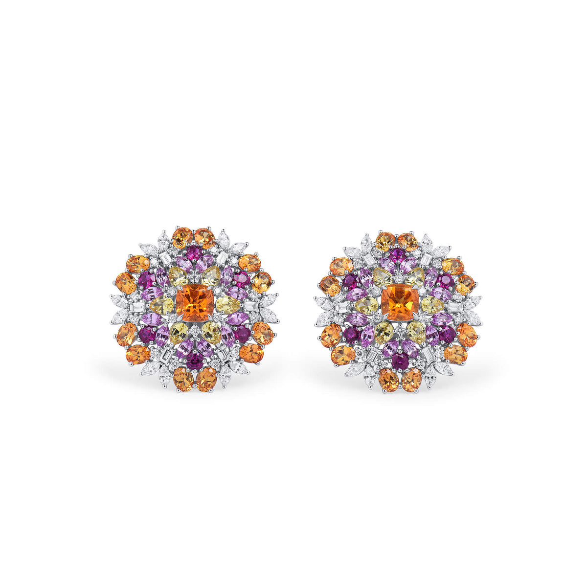 Natural 15.67 Ct. TW Sapphire & Diamond Flower Earrings, 18K White Gold