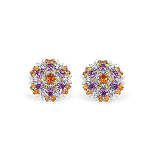 Natural 15.67 Ct. TW Sapphire & Diamond Flower Earrings, 18K White Gold