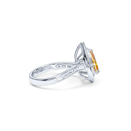 Natural 1.38 Ct. Yellow-Orange Pear-Cut Diamond Halo Ring, 18K White Gold
