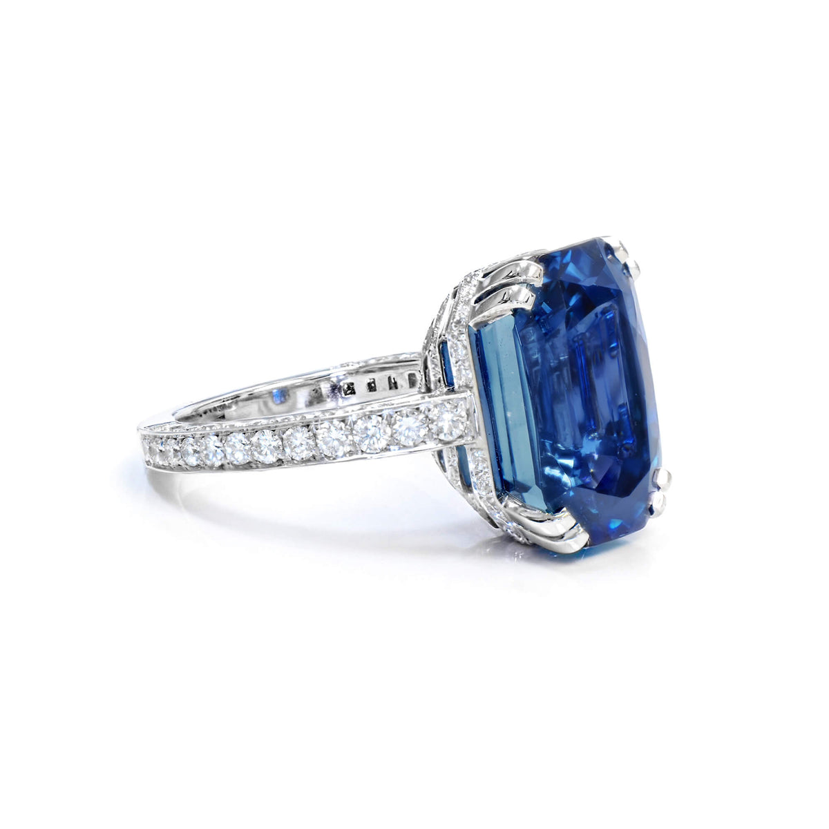 Natural 18.66 Ct. Unheated Octagonal-Cut Burmese Blue Sapphire Cocktail Ring, 18K White Gold