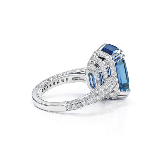 Natural 18.66 Ct. Unheated Octagonal-Cut Burmese Blue Sapphire Cocktail Ring, 18K White Gold
