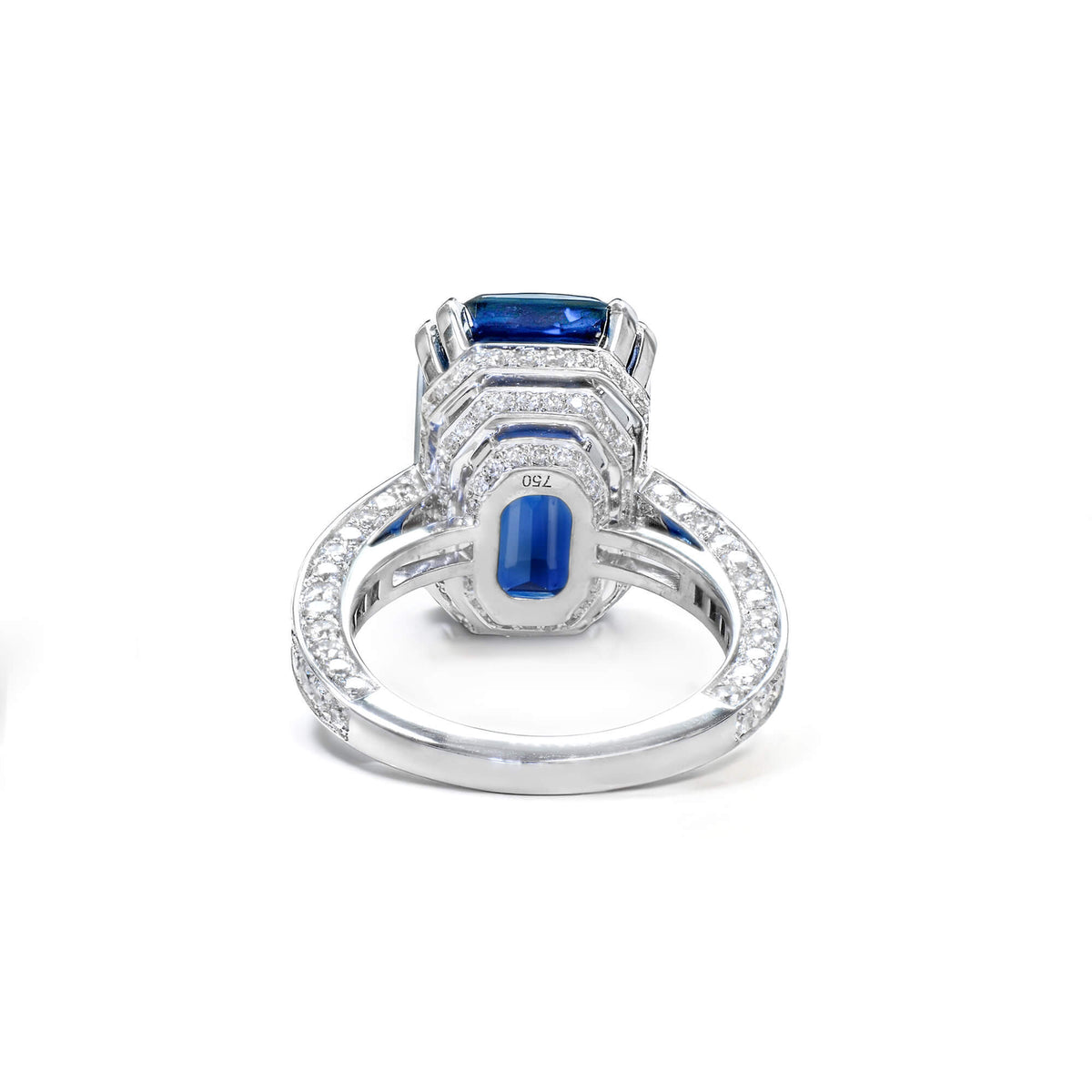 Natural 18.66 Ct. Unheated Octagonal-Cut Burmese Blue Sapphire Cocktail Ring, 18K White Gold