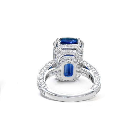Natural 18.66 Ct. Unheated Octagonal-Cut Burmese Blue Sapphire Cocktail Ring, 18K White Gold