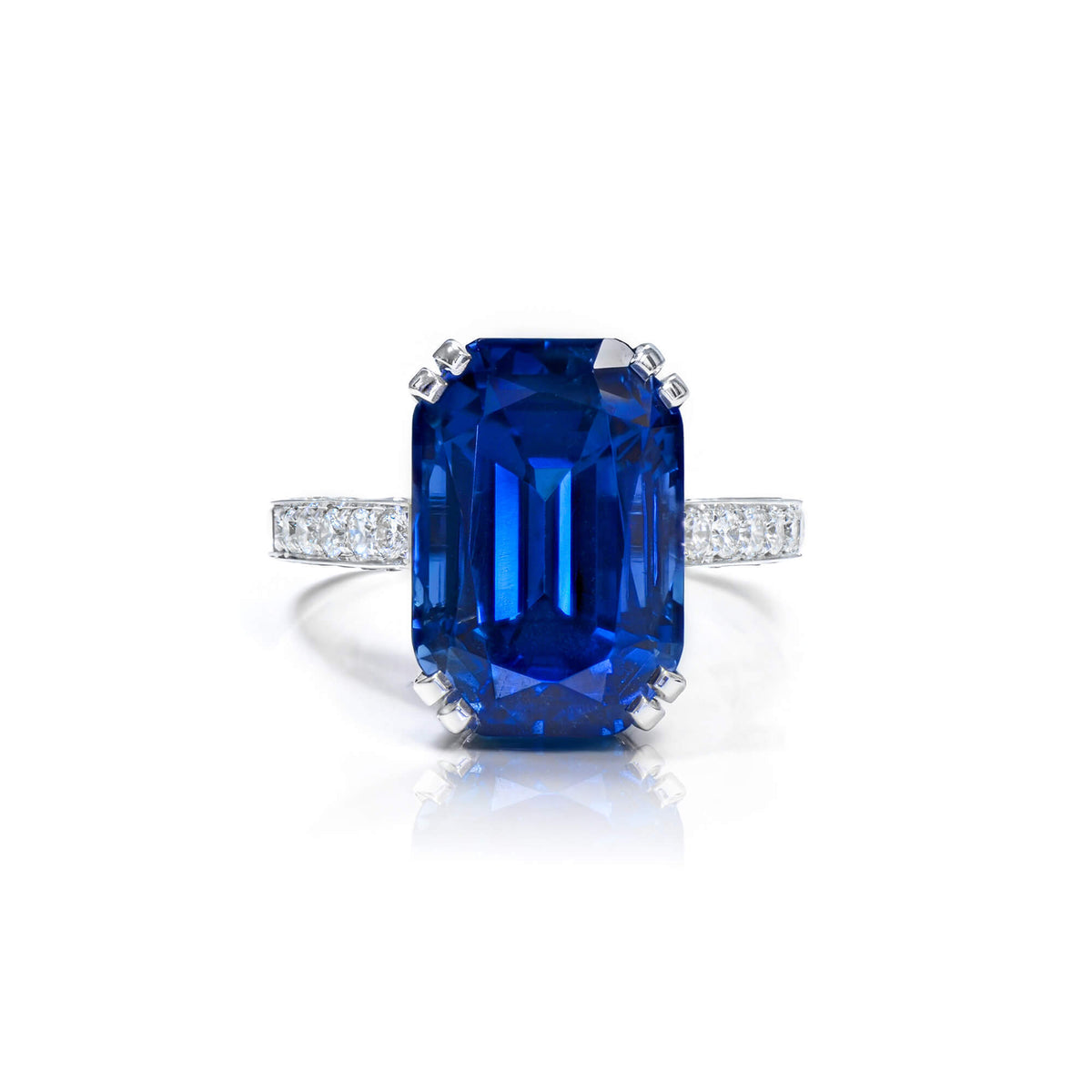 Natural 18.66 Ct. Unheated Octagonal-Cut Burmese Blue Sapphire Cocktail Ring, 18K White Gold