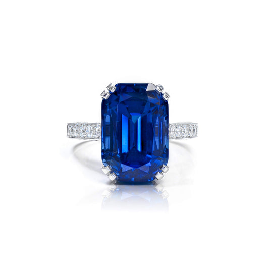 Natural 18.66 Ct. Unheated Octagonal-Cut Burmese Blue Sapphire Cocktail Ring, 18K White Gold