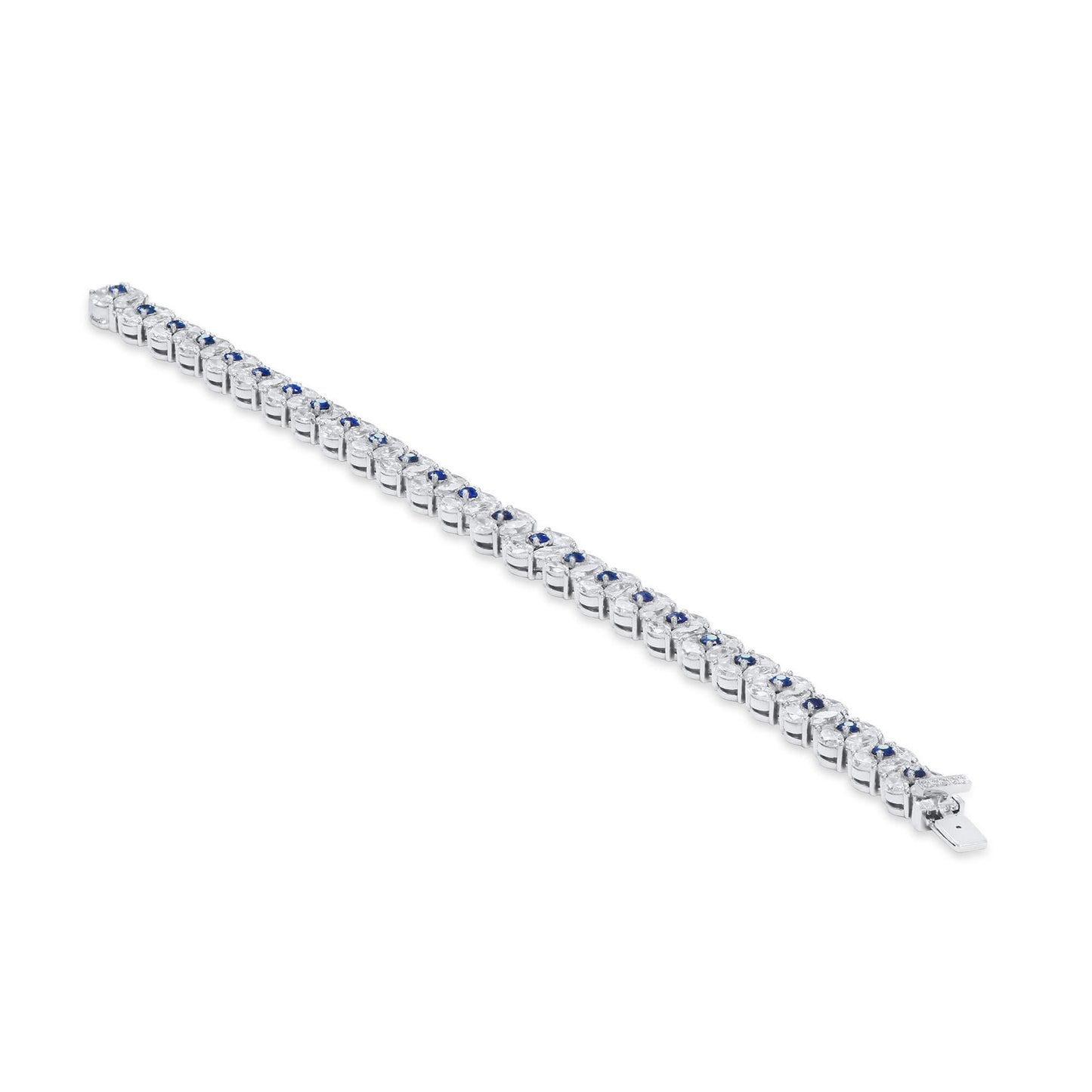 Natural Blue Sapphire & Diamond Bracelet, 18K White Gold, Round Shape, 10.84 Ct. TW