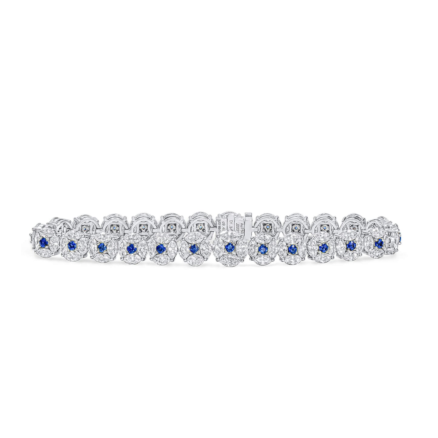 Natural Blue Sapphire & Diamond Bracelet, 18K White Gold, Round Shape, 10.84 Ct. TW