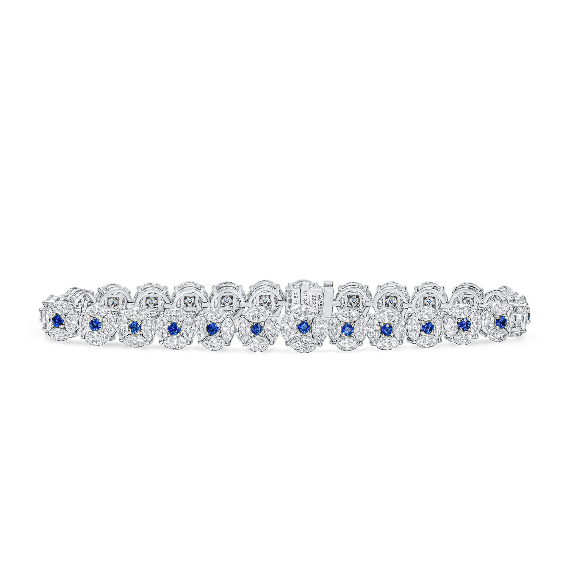 Natural Blue Sapphire & Diamond Bracelet, 18K White Gold, Round Shape, 10.84 Ct. TW