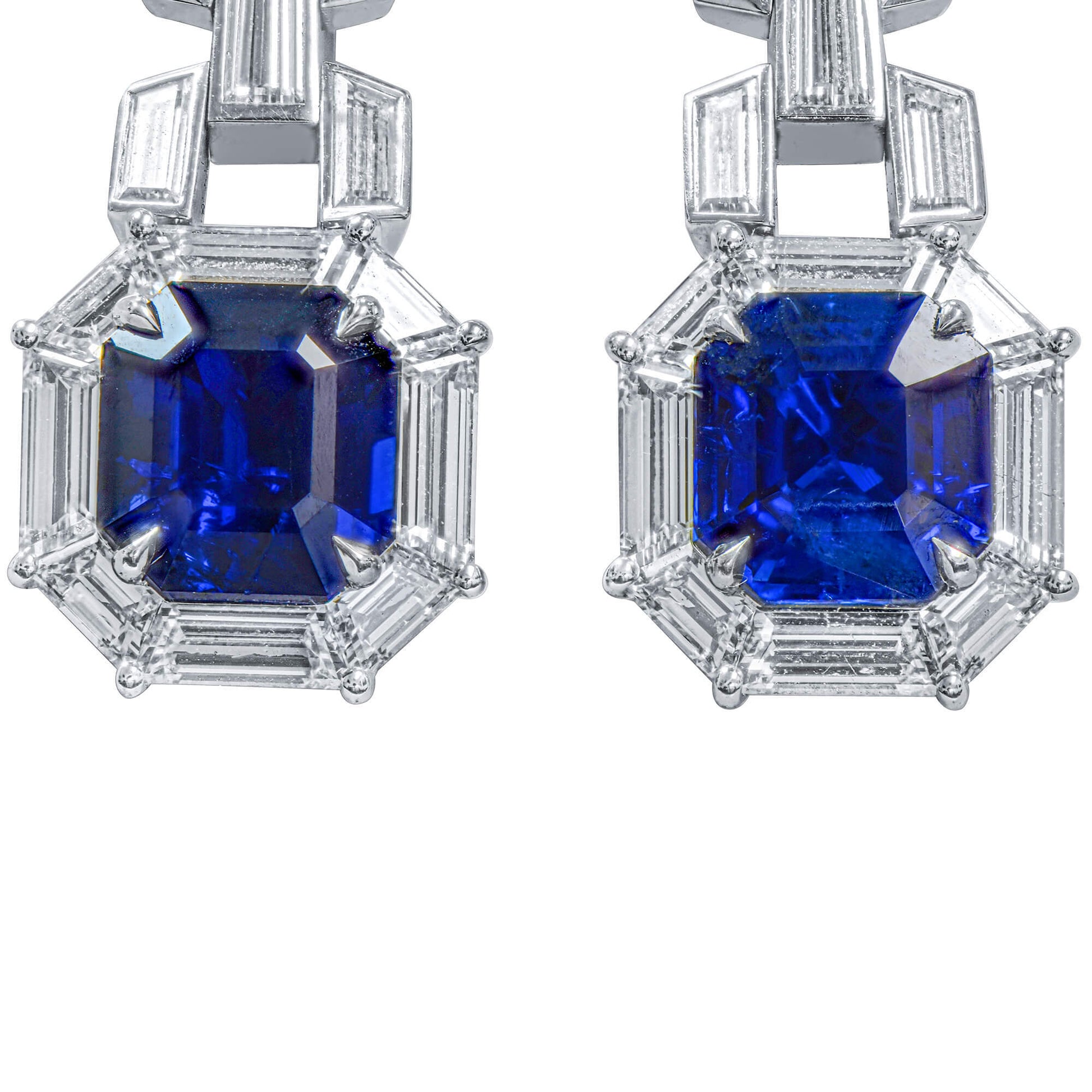 Natural Blue Burmese Sapphire Drop Earrings with Diamonds, 18K White Gold, 6.05 Ct. TW, Unheated