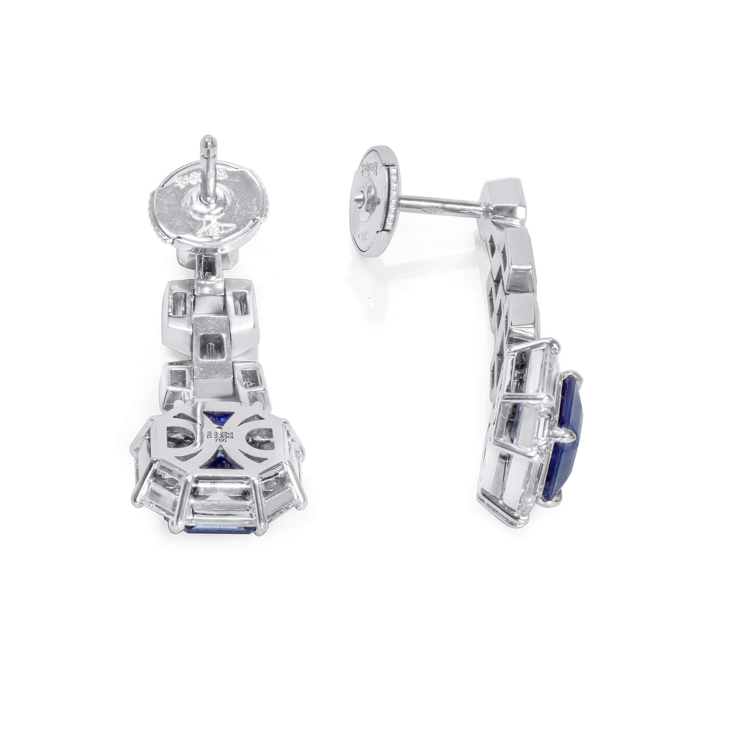 Natural Blue Burmese Sapphire Drop Earrings with Diamonds, 18K White Gold, 6.05 Ct. TW, Unheated