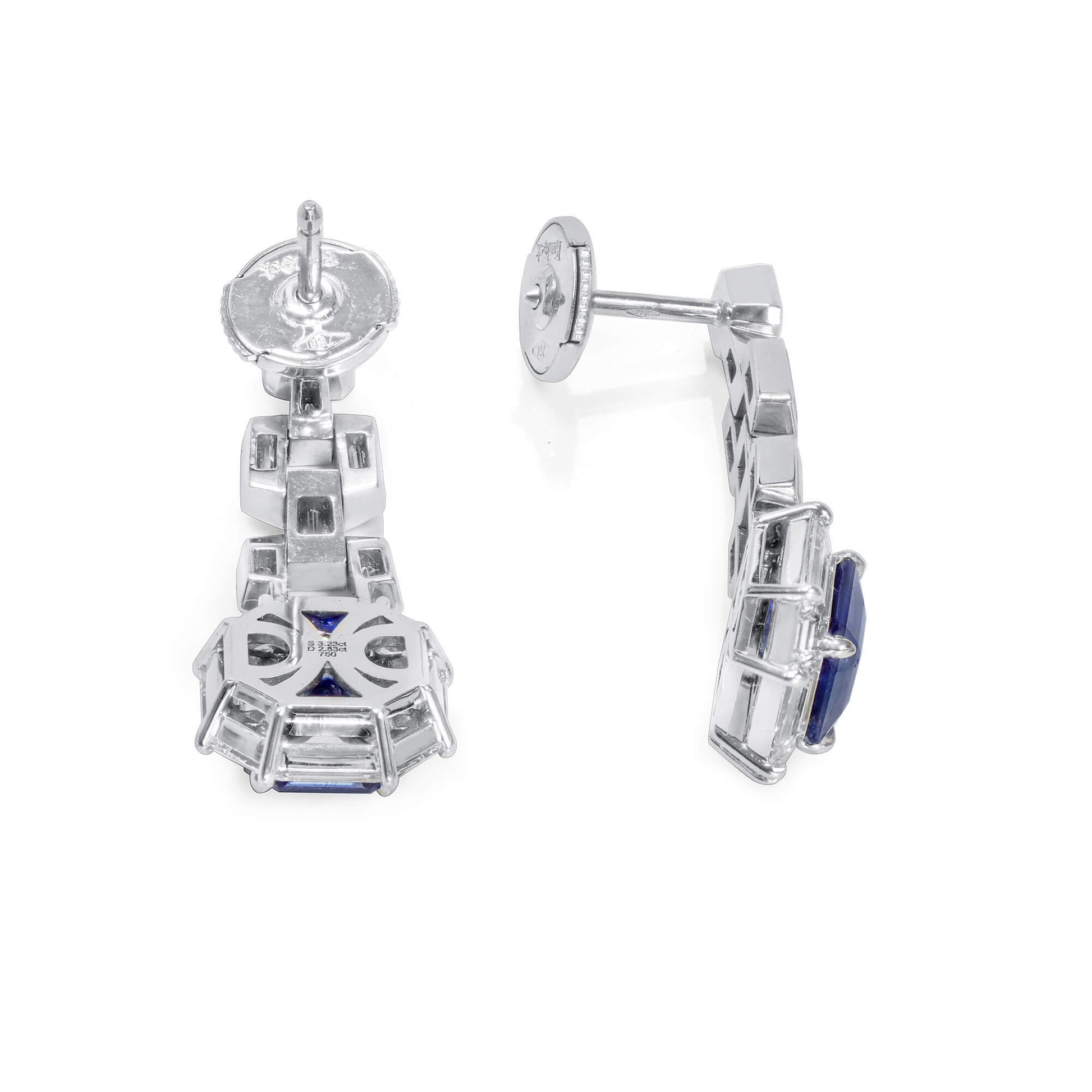 Natural Blue Burmese Sapphire Drop Earrings with Diamonds, 18K White Gold, 6.05 Ct. TW, Unheated