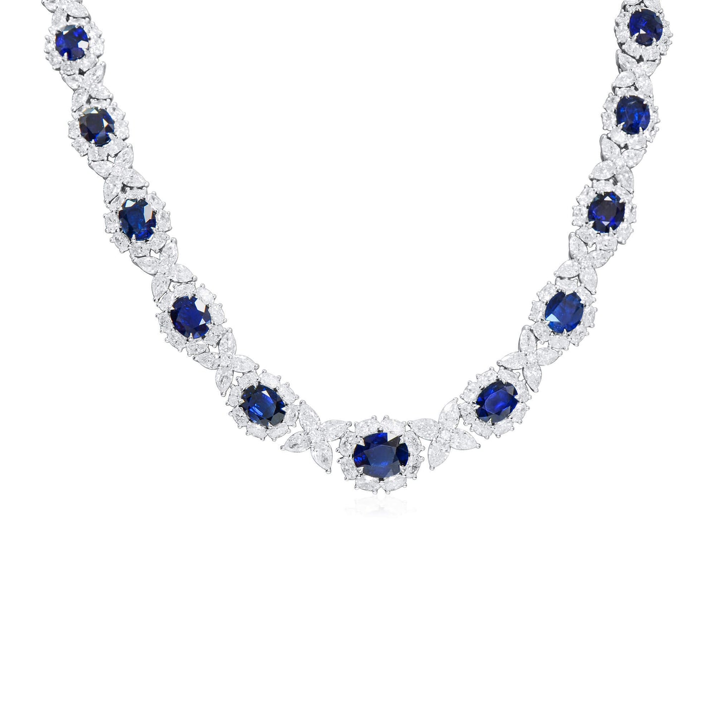 Natural Blue Sapphire Necklace, 47.25 Ct. TW, Oval shape, GRS Certified