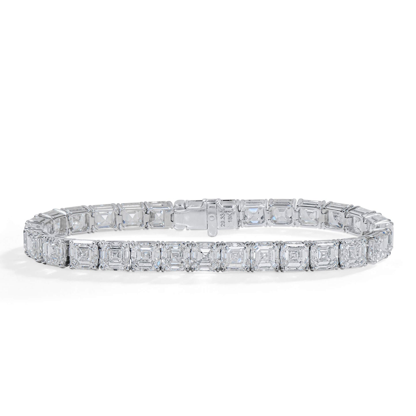 Natural Diamond Tennis Bracelet, 18K White Gold, Asscher Shape, 29.33 Ct. TW