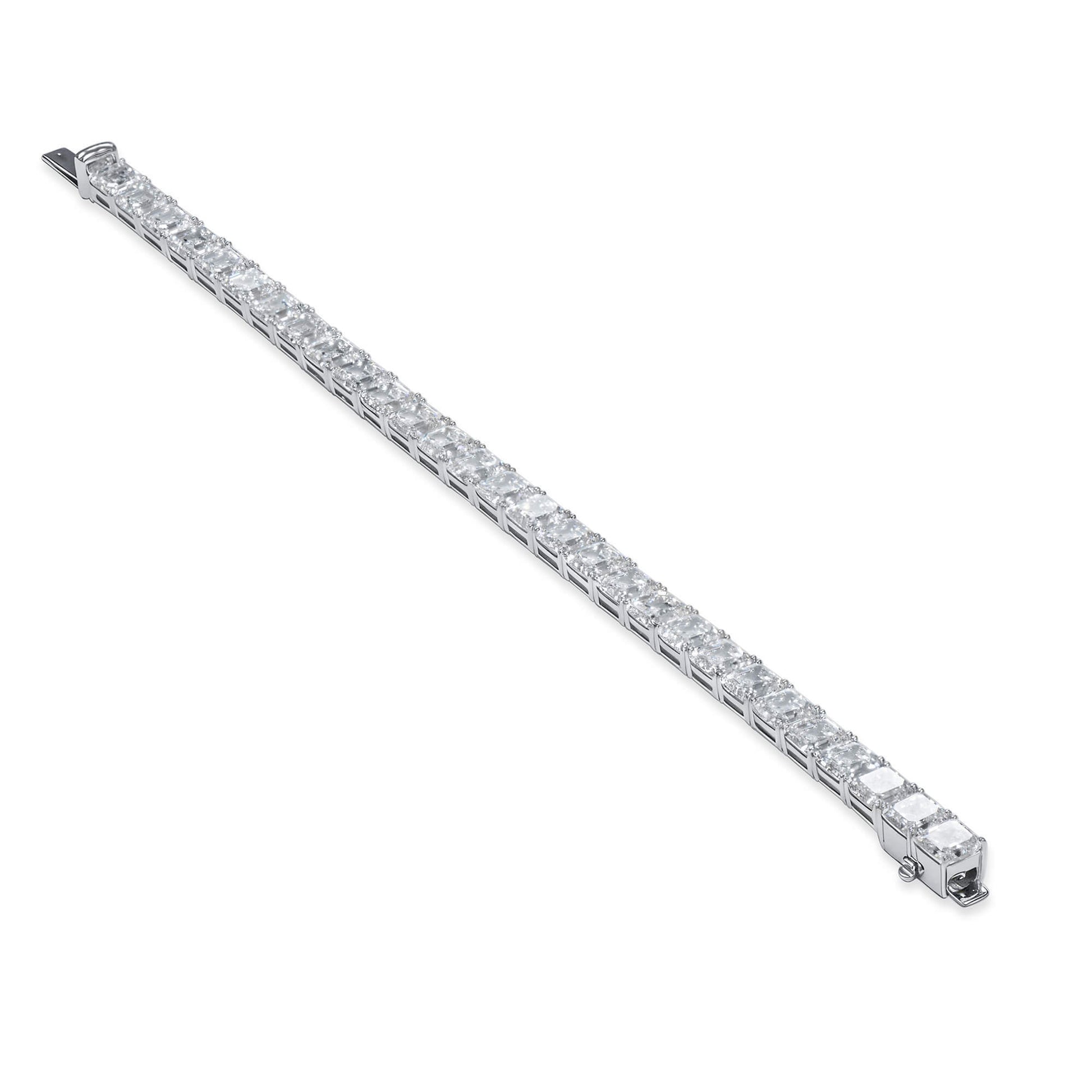 Natural Diamond Tennis Bracelet, 18K White Gold, Asscher Shape, 29.33 Ct. TW
