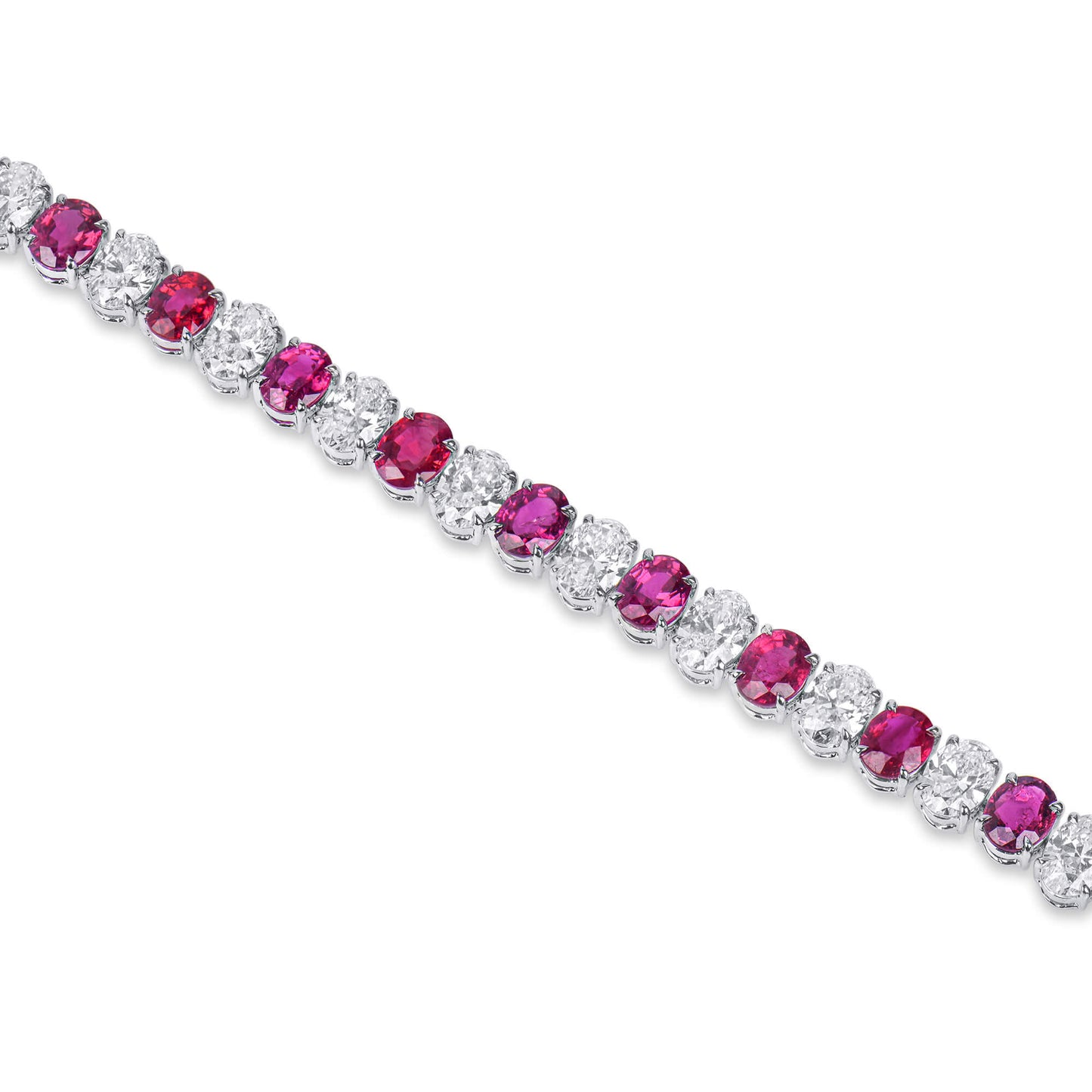 Natural Diamond And Ruby Tennis Bracelet, 18K White Gold, Oval Shape, GIA, 16.45 Ct. TW