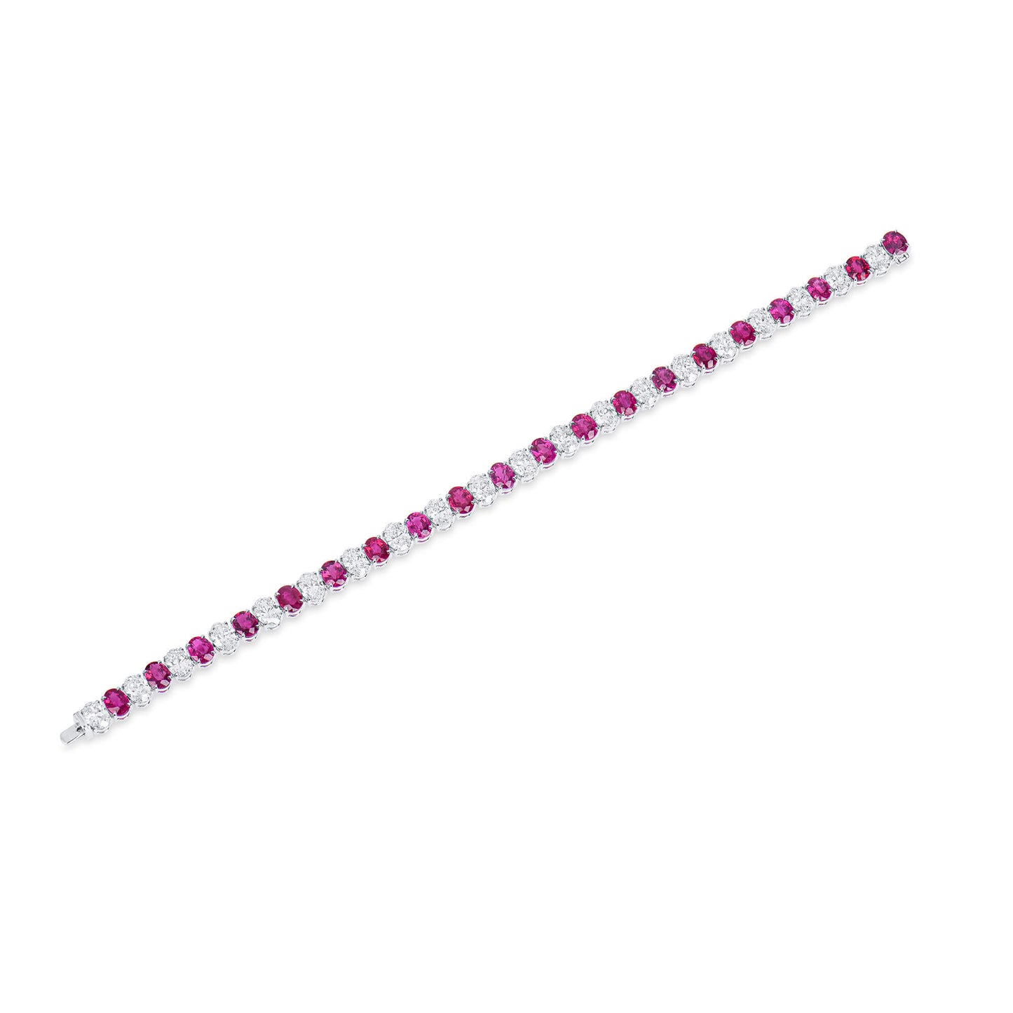 Natural Diamond And Ruby Tennis Bracelet, 18K White Gold, Oval Shape, GIA, 16.45 Ct. TW