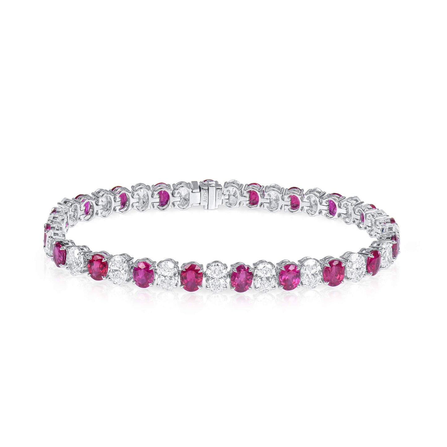 Natural Diamond And Ruby Tennis Bracelet, 18K White Gold, Oval Shape, GIA, 16.45 Ct. TW