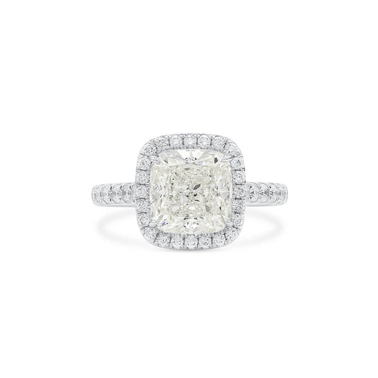 Natural 3.21 Ct. Cushion-Cut Diamond Halo Ring, 18K White Gold