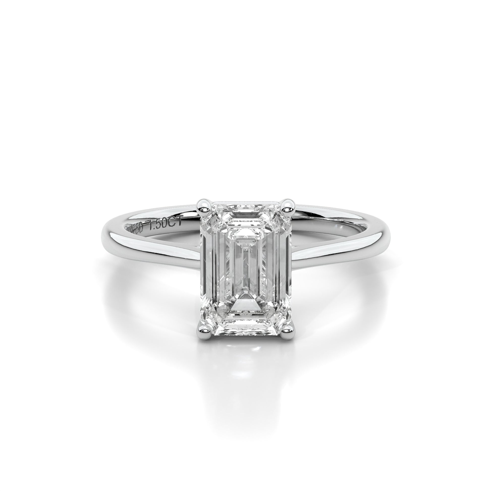 Natural 1.50 Ct. Emerald-Cut Diamond Solitaire Ring, 18K White Gold