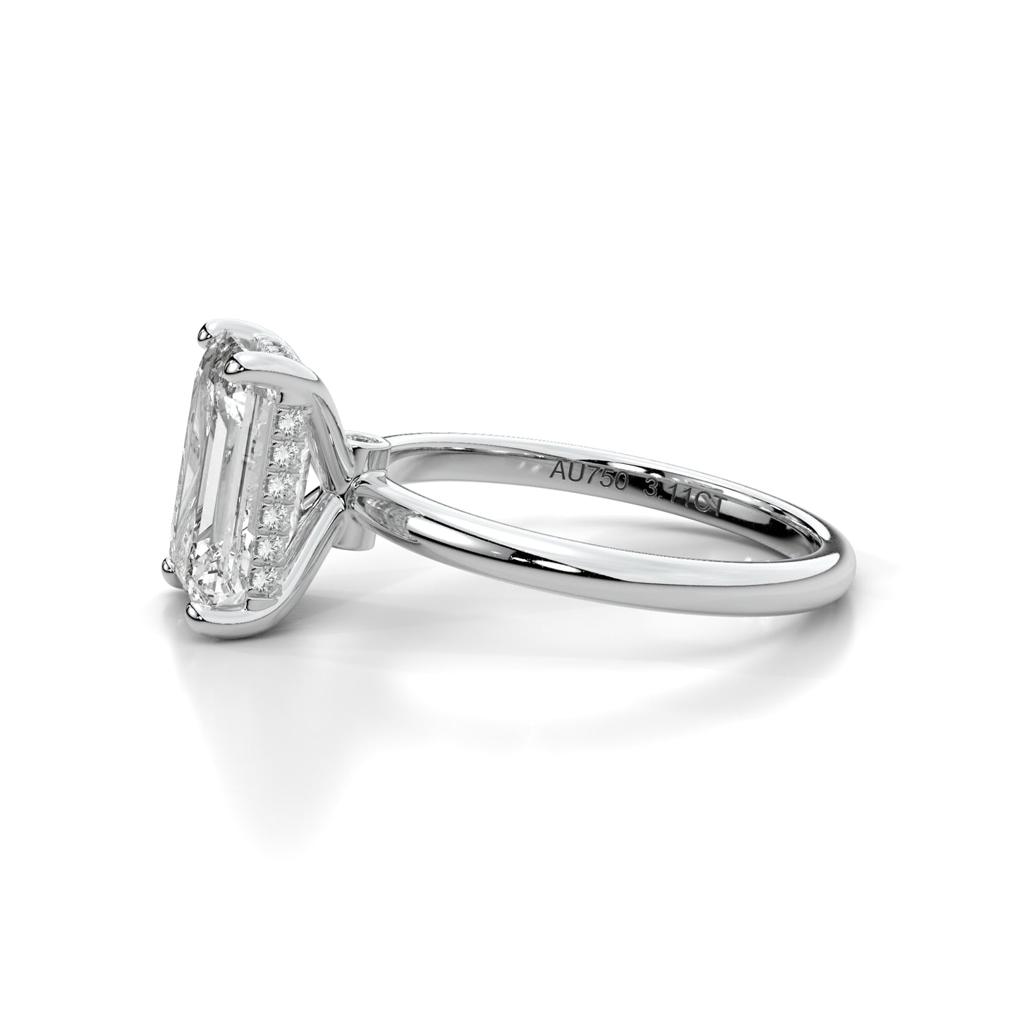 Natural 3.11 Ct. Emerald-Cut Diamond Solitaire Ring, 18K White Gold