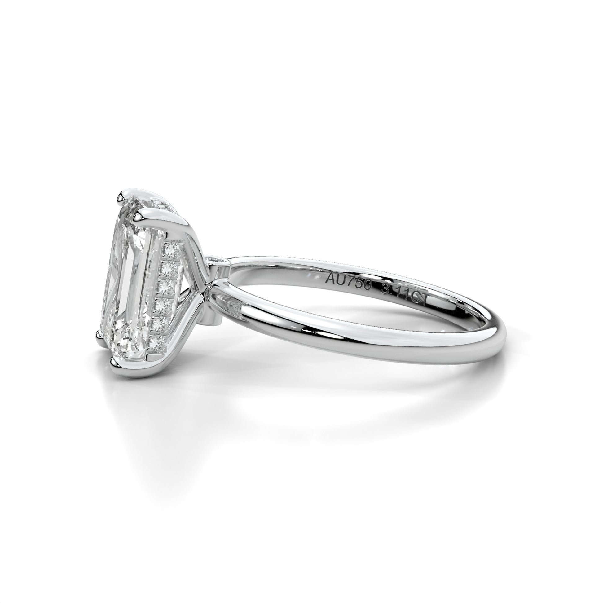 Natural 3.11 Ct. Emerald-Cut Diamond Solitaire Ring, 18K White Gold