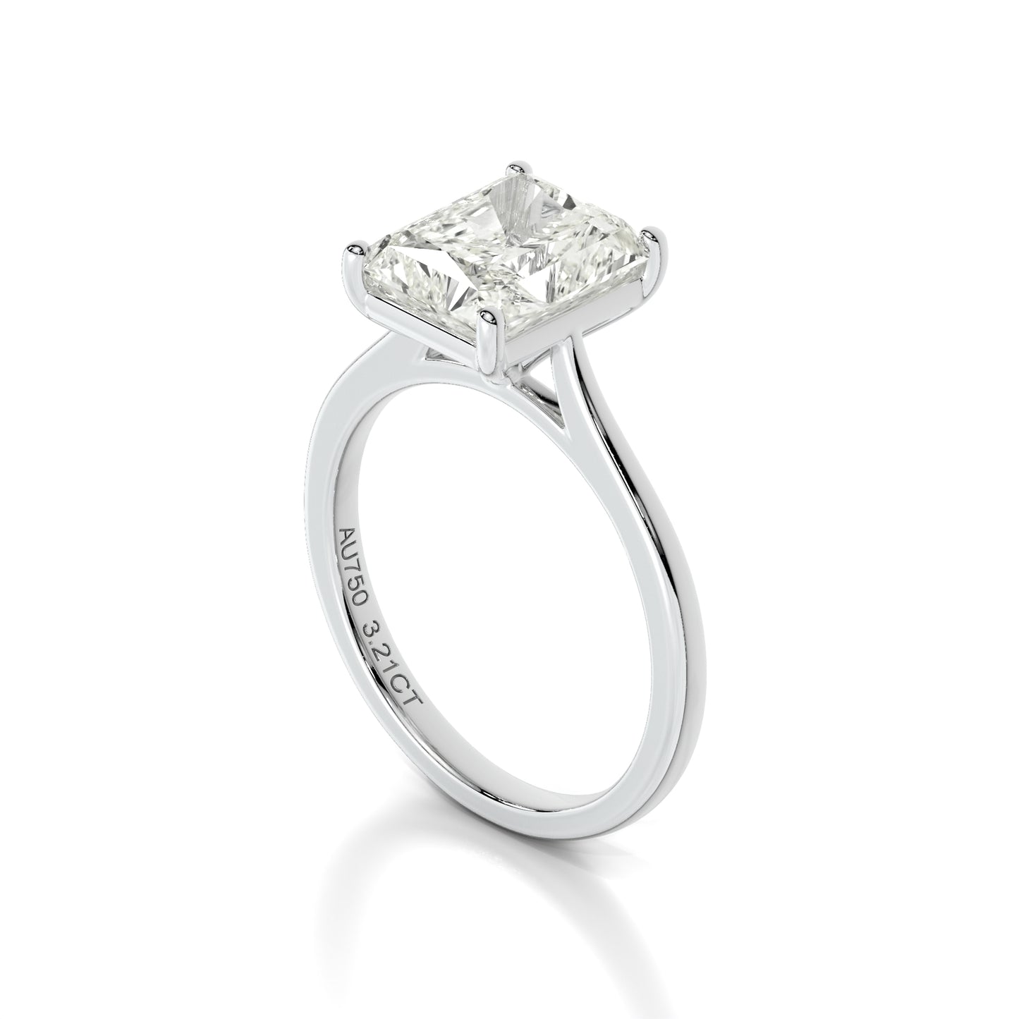 Natural 3.21 Ct. Radiant-Cut Diamond Solitaire Ring, 18K White Gold
